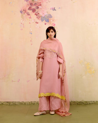 PALE PINK- SET OF 3( KURTA , PANT & DUPATTA) Naaz By Noor 