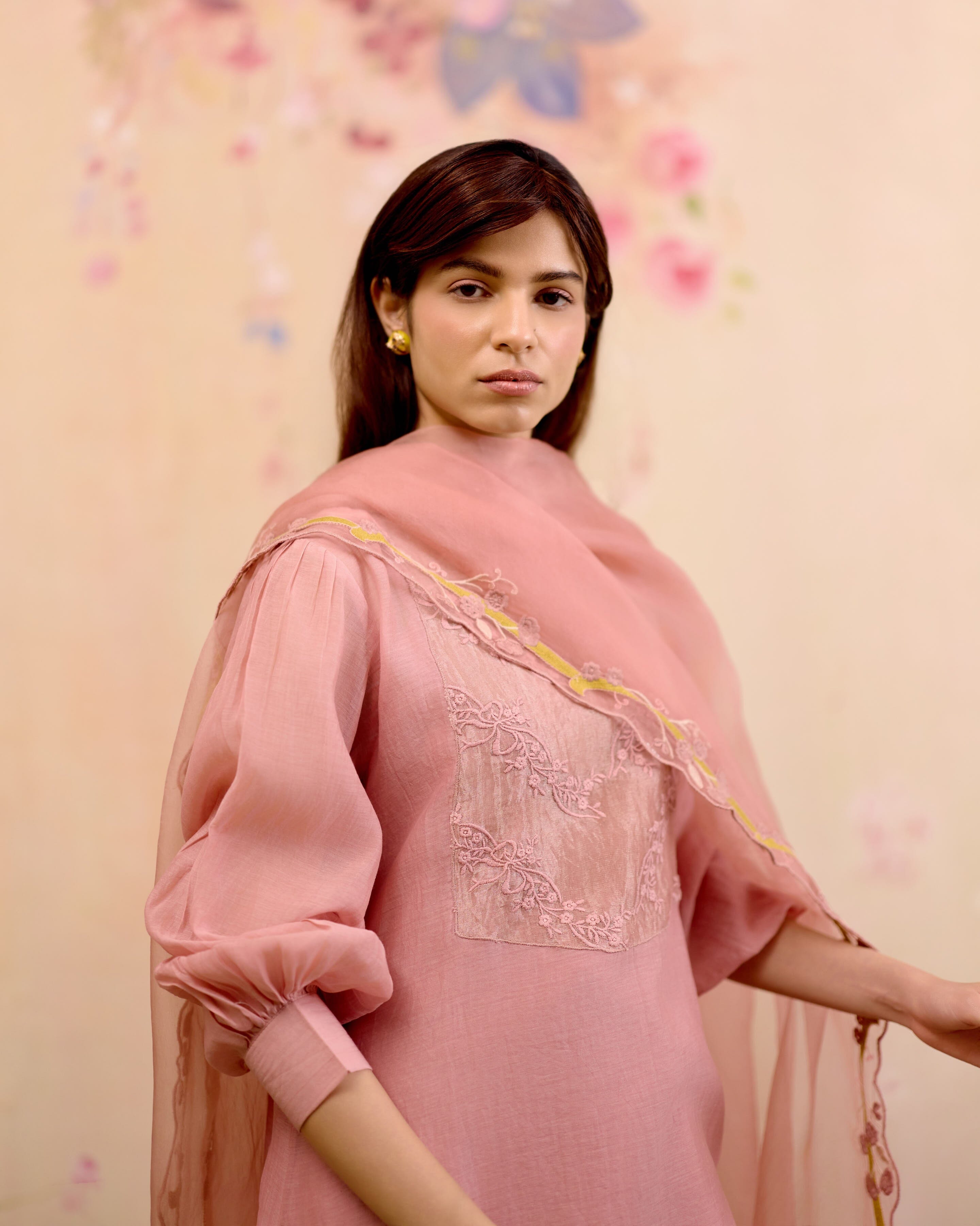 PALE PINK- SET OF 3( KURTA , PANT & DUPATTA) Naaz By Noor 