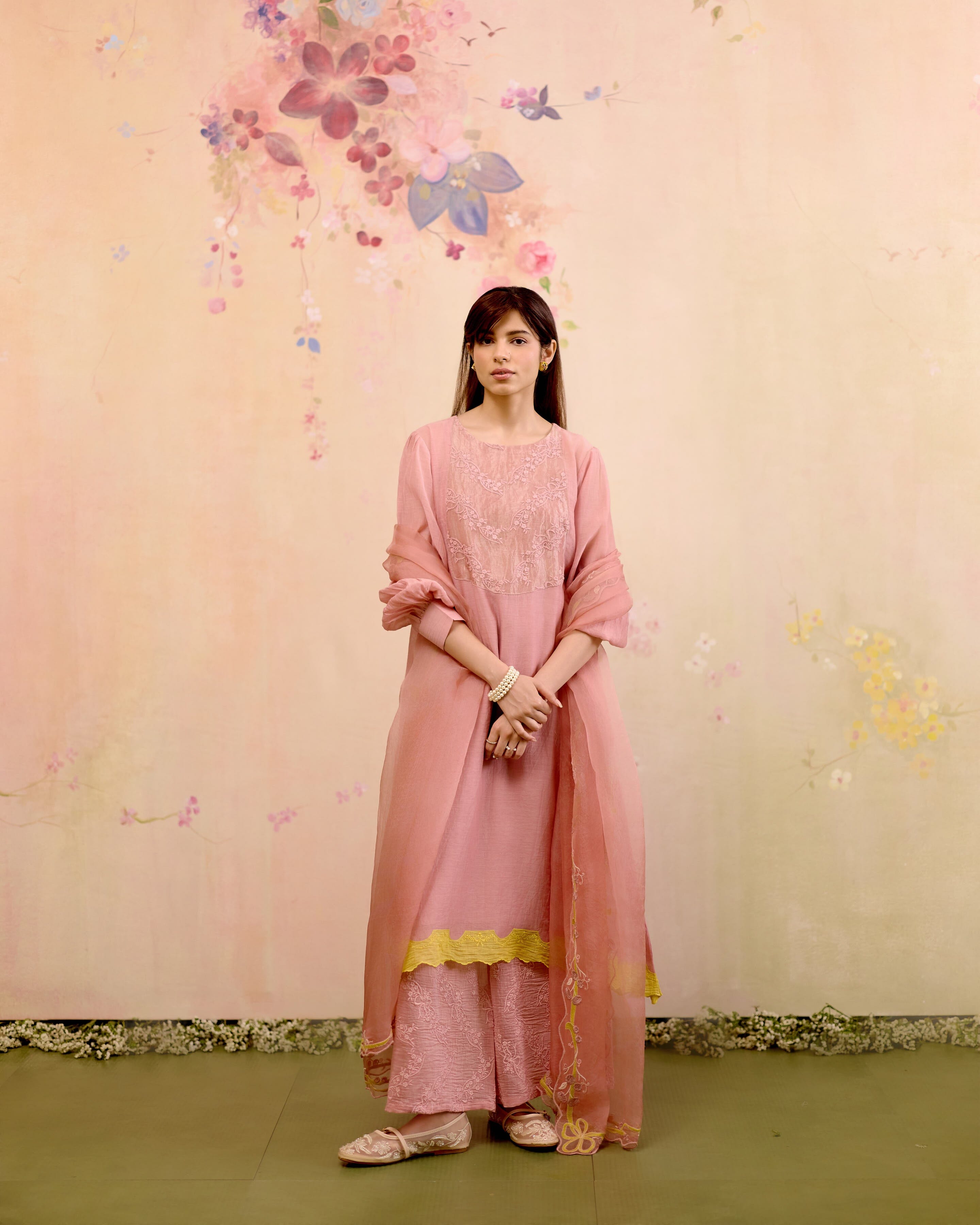 PALE PINK- SET OF 3( KURTA , PANT & DUPATTA) Naaz By Noor 