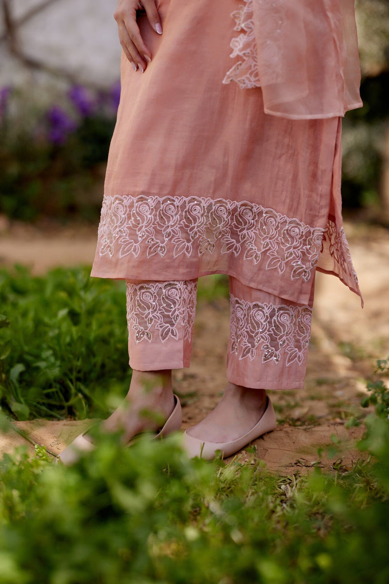 PINK CHERRY BLOSSOM fields- set of 3 ( kurta, pant & dupatta) Naaz By Noor 