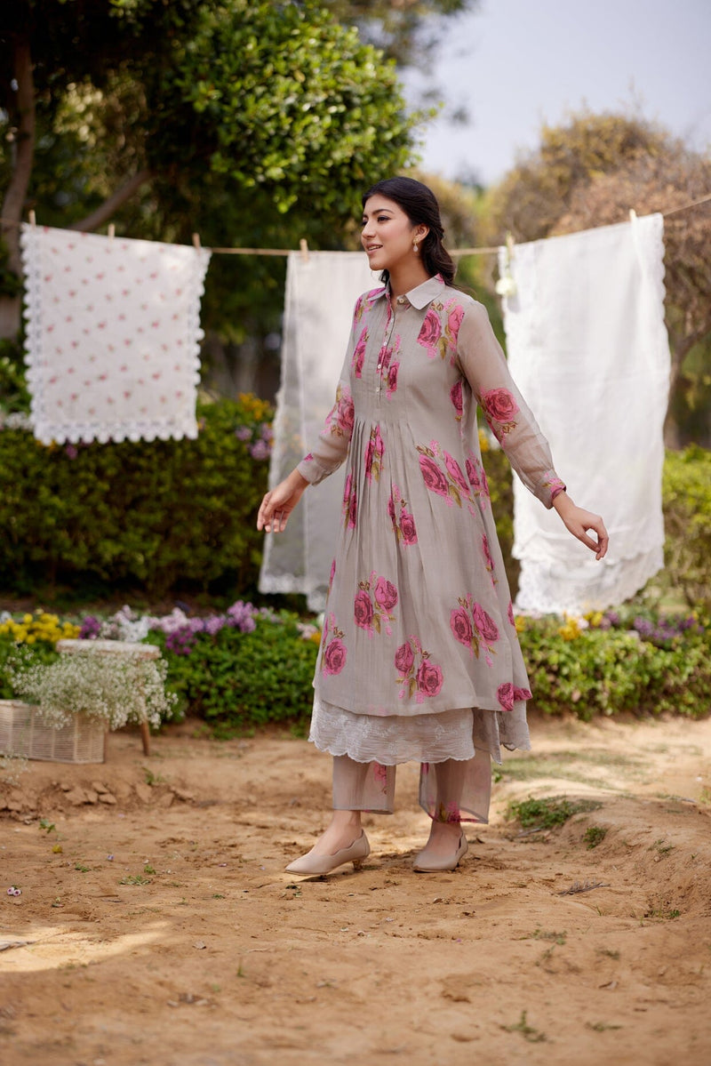 PINK ROSE fields- set of 2 ( kurta & pant) Naaz By Noor 