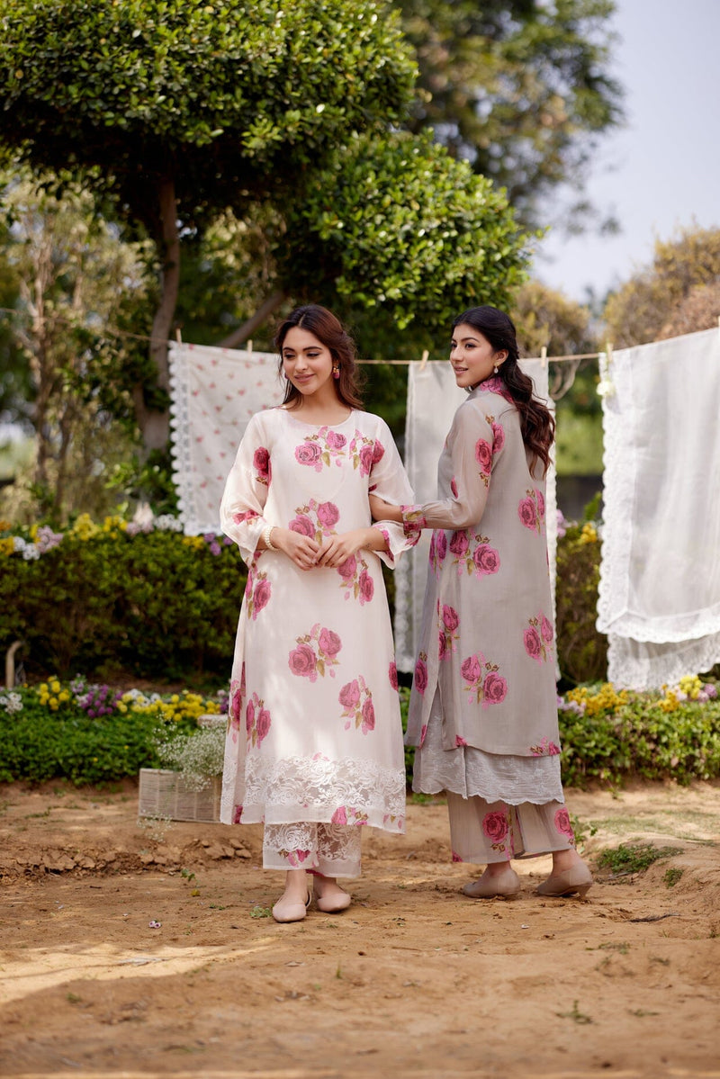 PINK ROSE fields- set of 2 ( kurta & pant) Naaz By Noor 