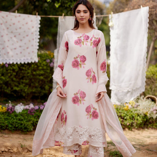 Kurta Dupatta Femme Pakistanaise - Taille L - Couleur Rose - Neuf Avec étiquettes - Marque Khaddi