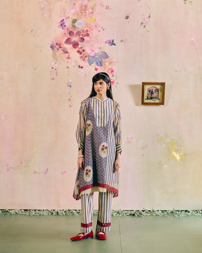 PRINTED GREY CORD-SET - SET OF 2 ( KURTA & PANT) Naaz By Noor 