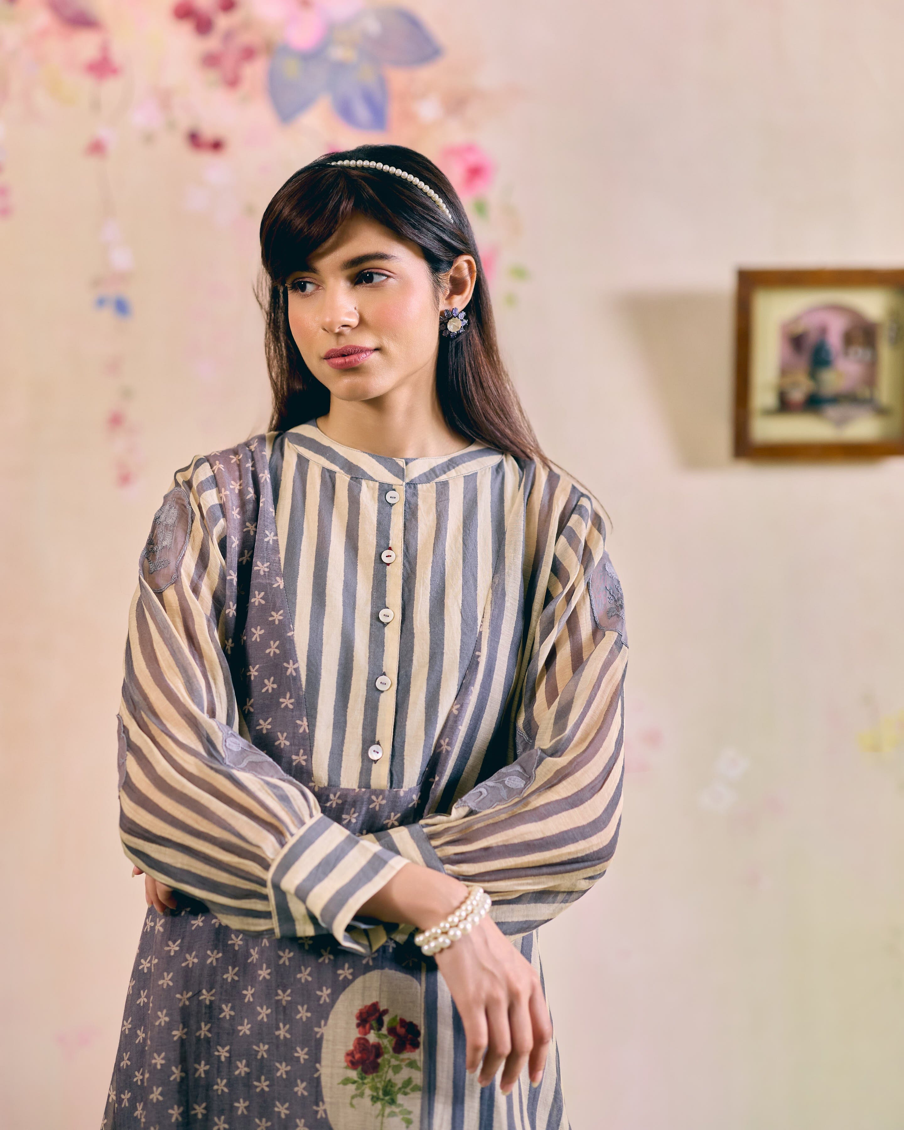 PRINTED GREY CORD-SET - SET OF 2 ( KURTA & PANT) Naaz By Noor 