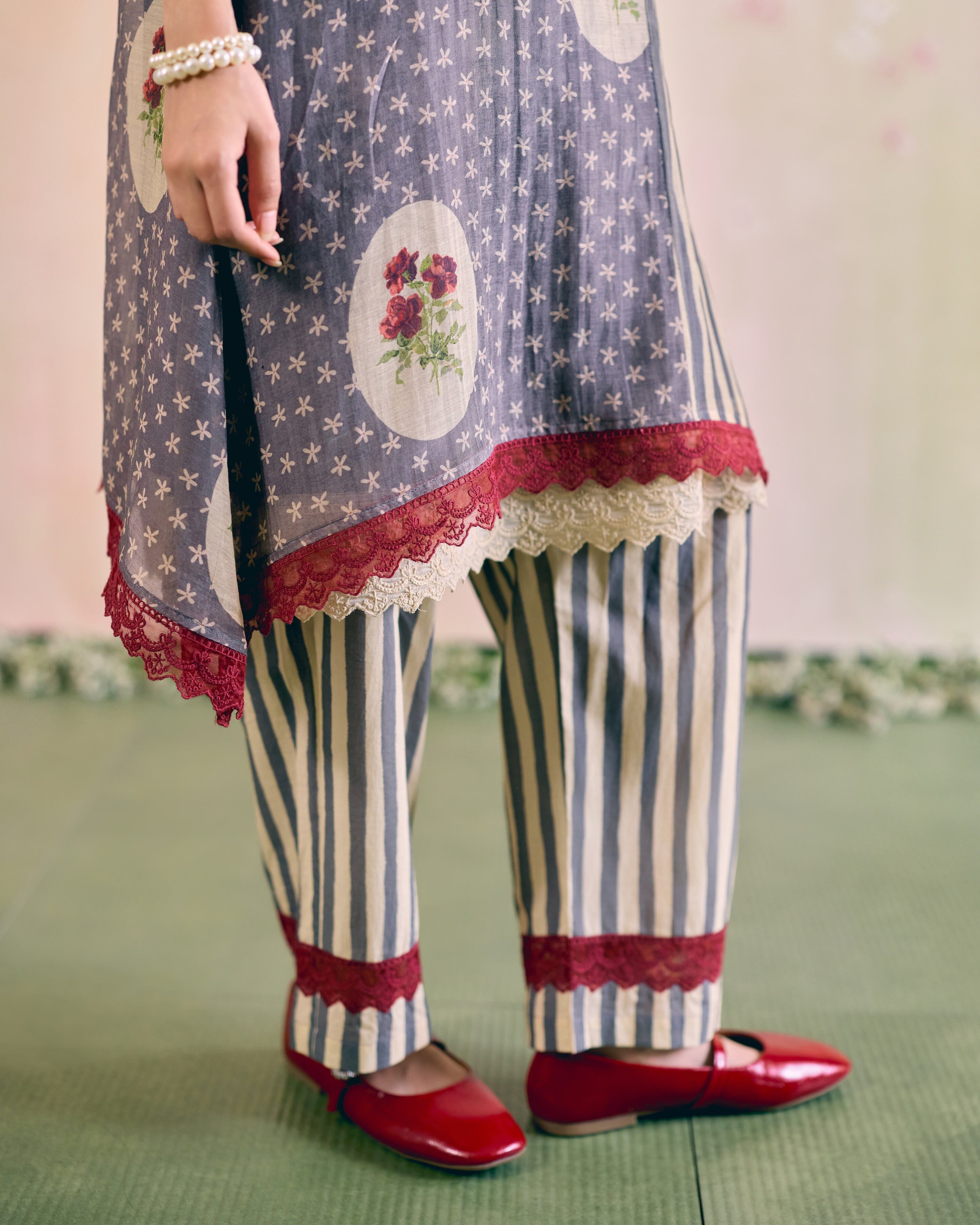 PRINTED GREY CORD-SET - SET OF 2 ( KURTA & PANT) Naaz By Noor 