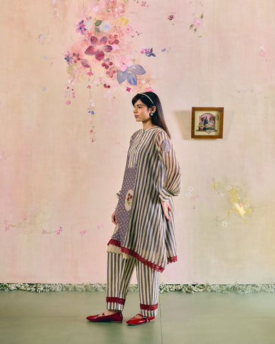 PRINTED GREY CORD-SET - SET OF 2 ( KURTA & PANT) Naaz By Noor 