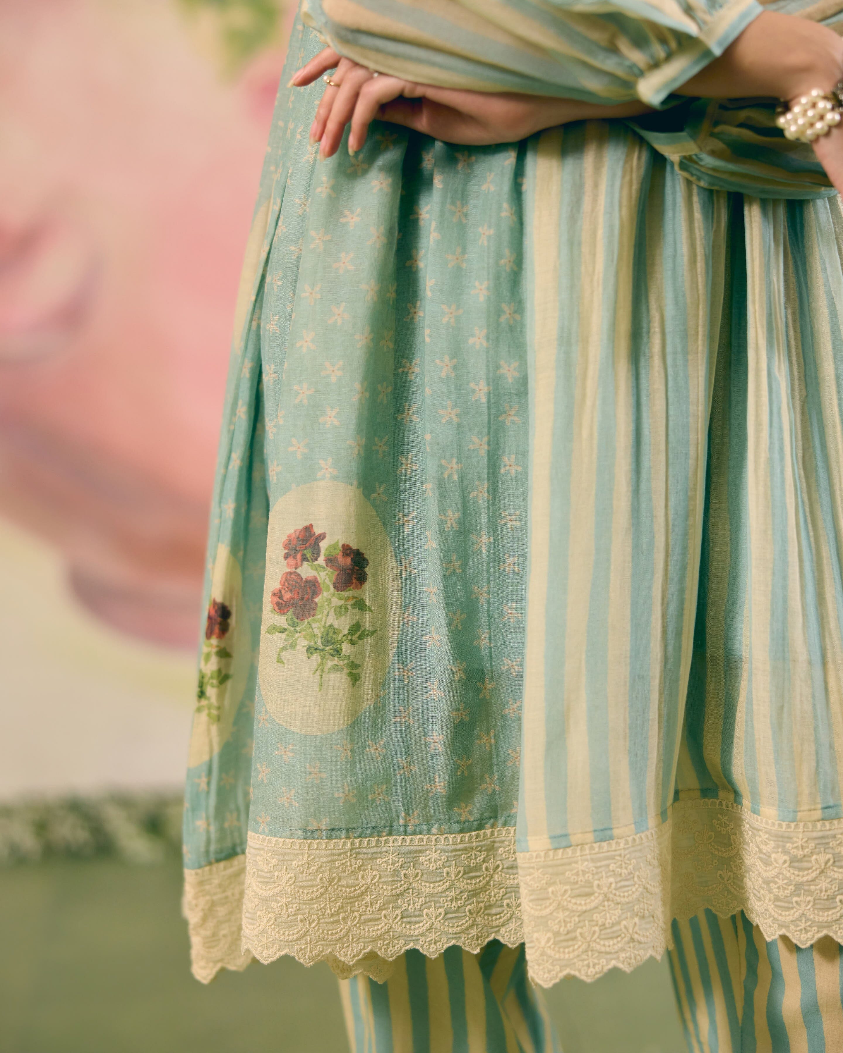 PRINTED SUMMER BLUE CORD SET- SET OF 2 ( KURTA & PANT) Naaz By Noor 