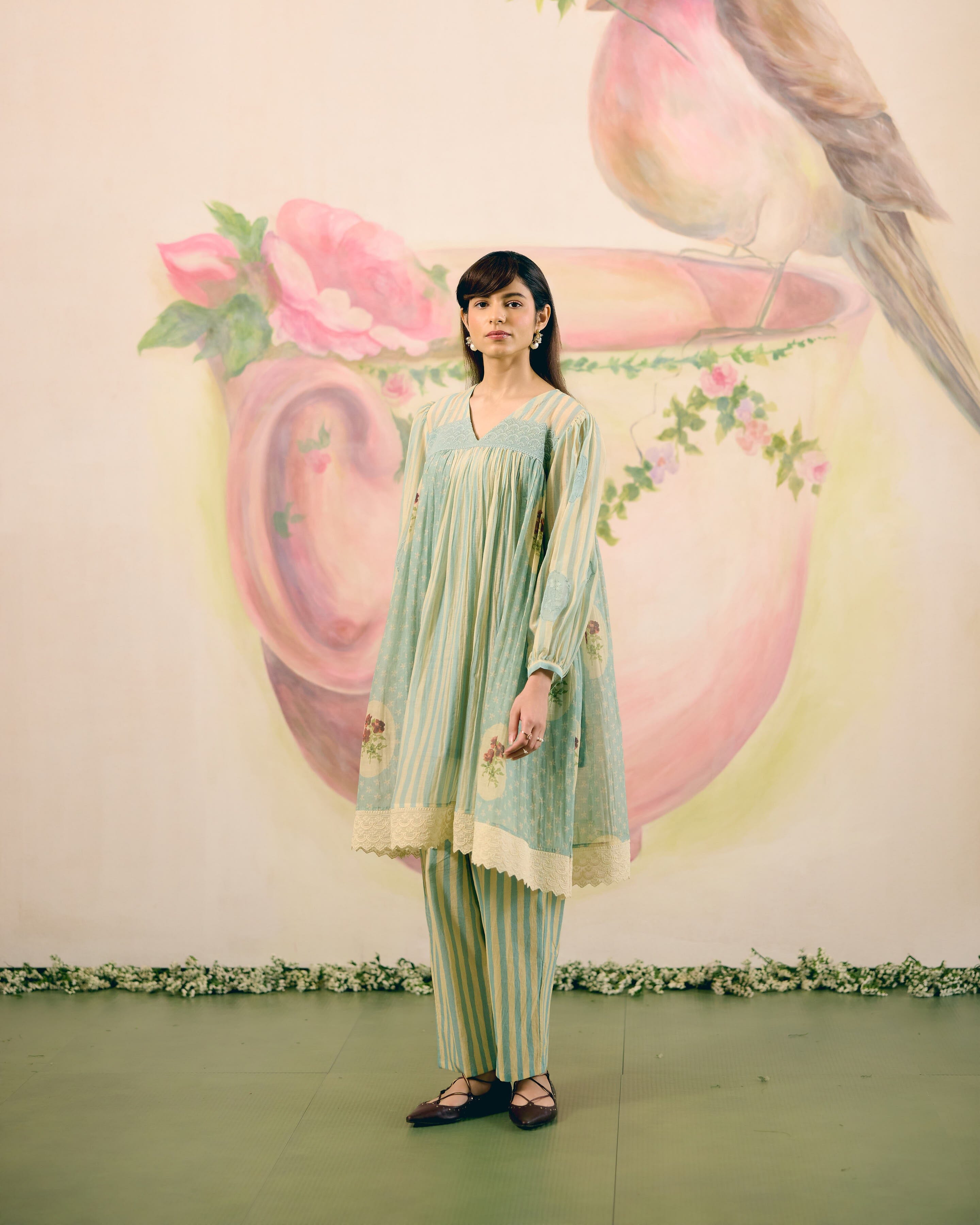 PRINTED SUMMER BLUE CORD SET- SET OF 2 ( KURTA & PANT) Naaz By Noor 