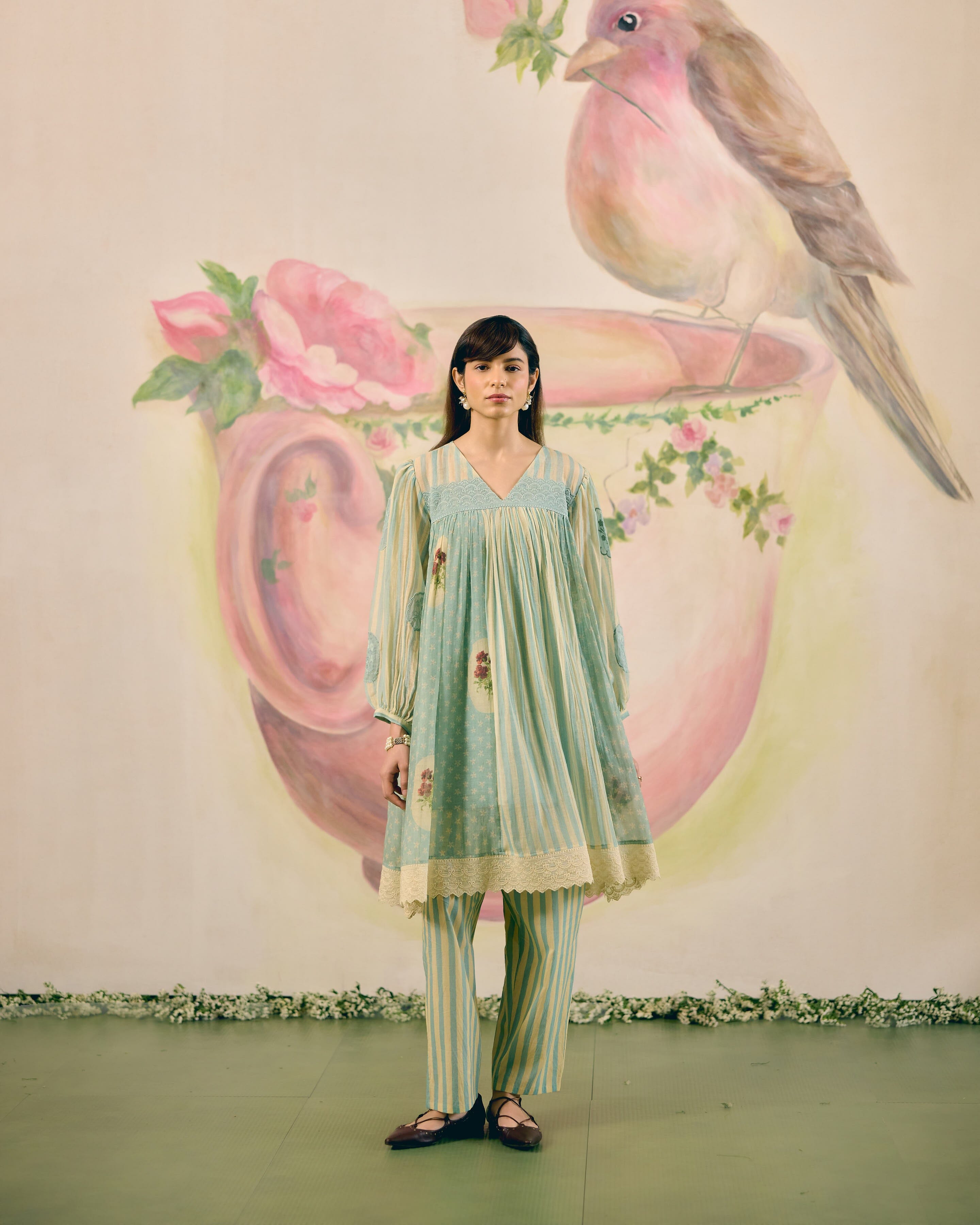 PRINTED SUMMER BLUE CORD SET- SET OF 2 ( KURTA & PANT) Naaz By Noor 