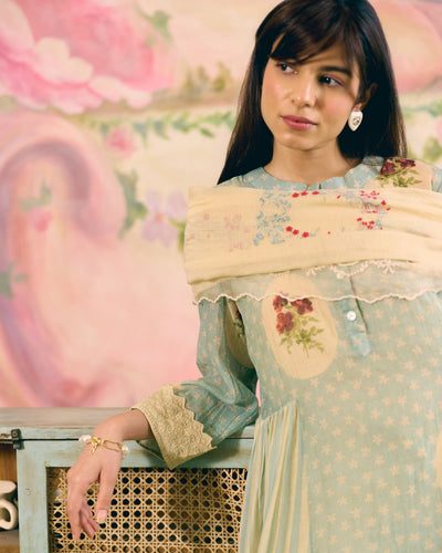 PRINTED SUMMER BLUE- SET OF 3 ( KURTA,PANT & DUPATTA) Naaz By Noor 