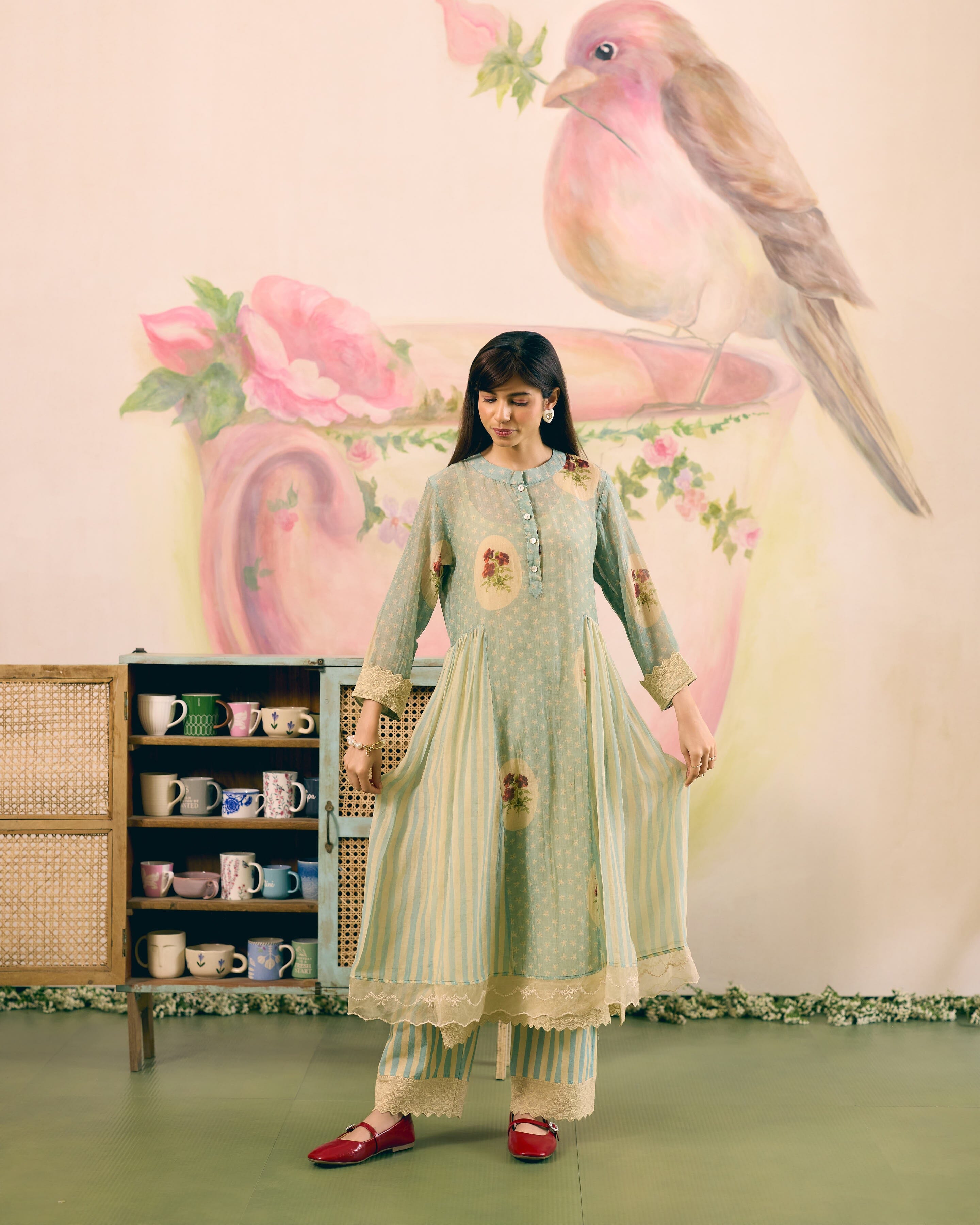 PRINTED SUMMER BLUE- SET OF 3 ( KURTA,PANT & DUPATTA) Naaz By Noor 