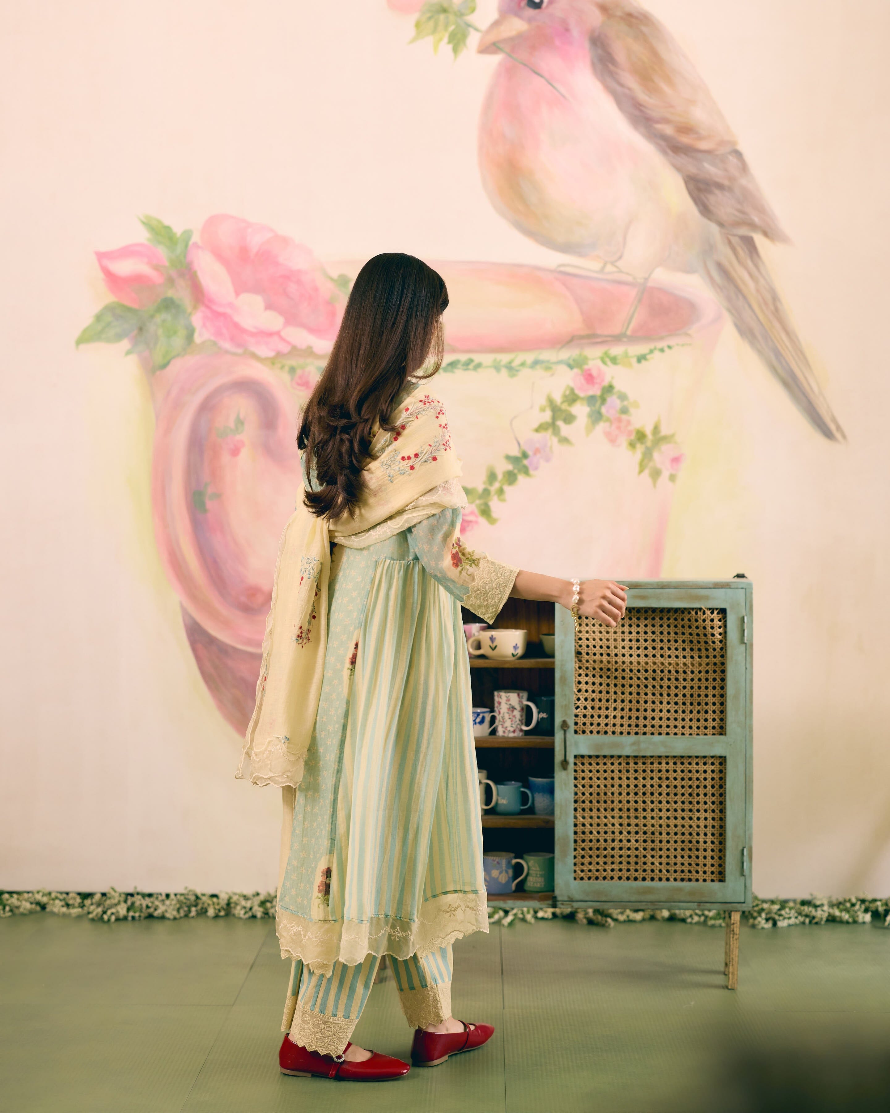 PRINTED SUMMER BLUE- SET OF 3 ( KURTA,PANT & DUPATTA) Naaz By Noor 