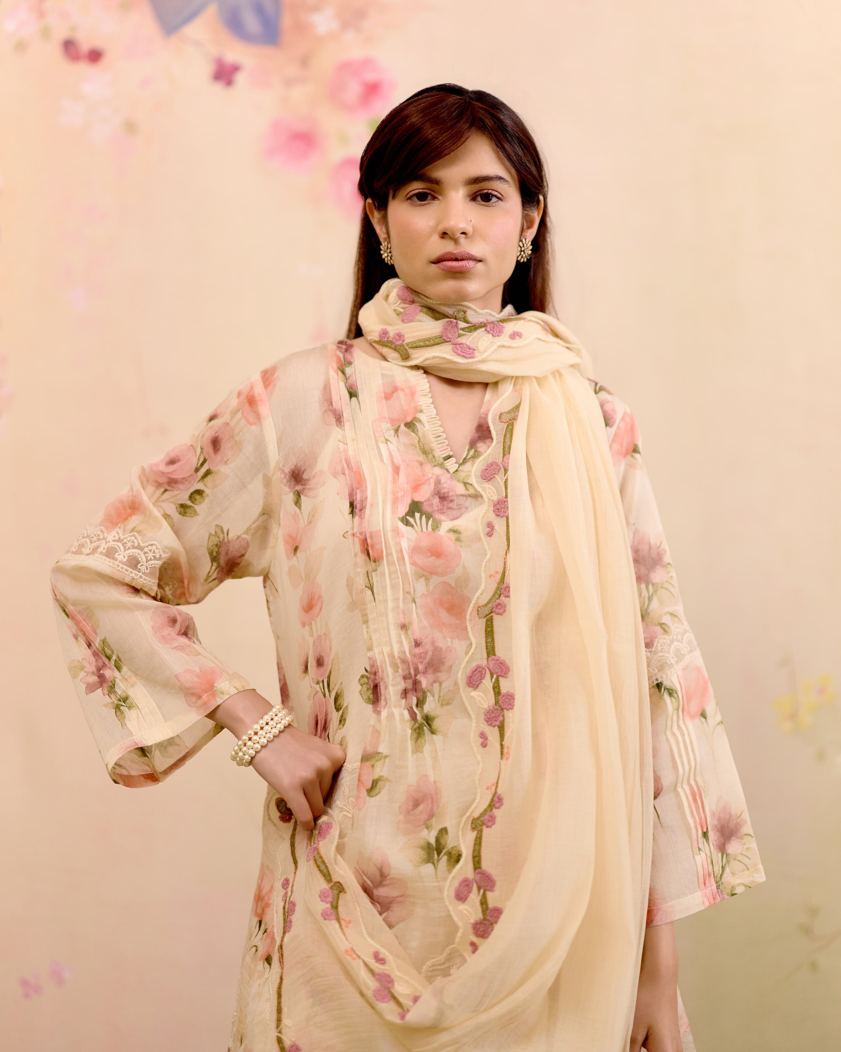 PRINTED SUMMER FLORAL - SET OF 3( KURTA,PANT & DUPATTA) Naaz By Noor 