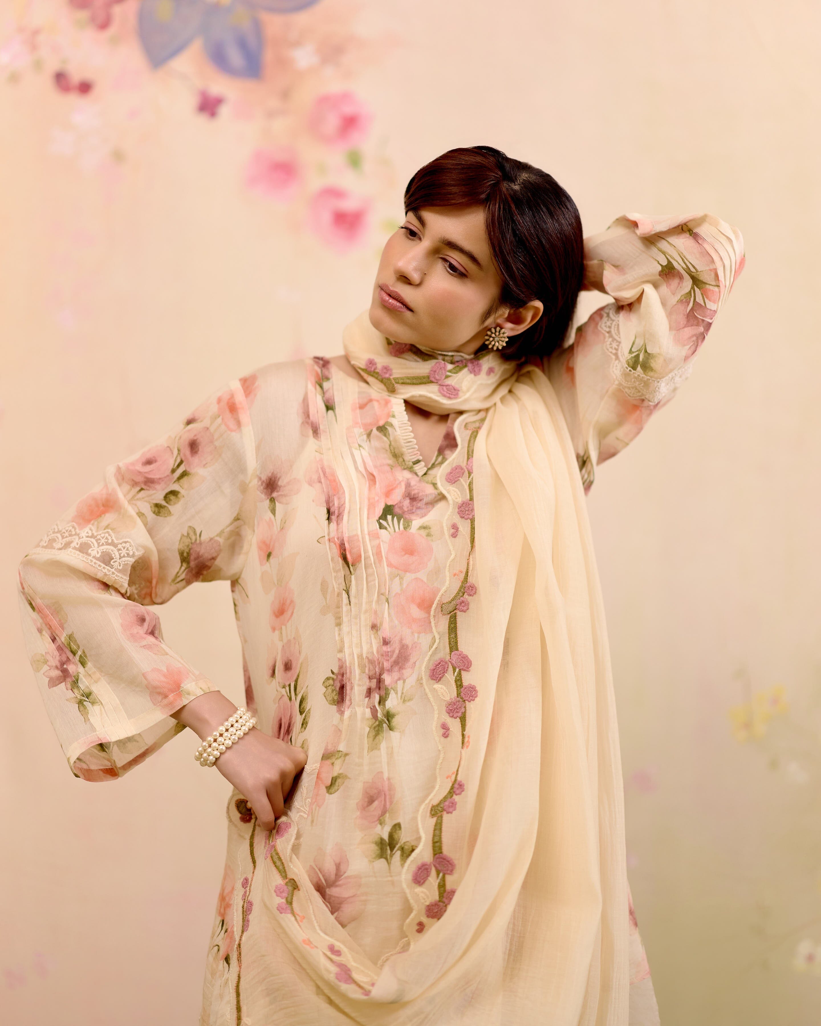 PRINTED SUMMER FLORAL - SET OF 3( KURTA,PANT & DUPATTA) Naaz By Noor 