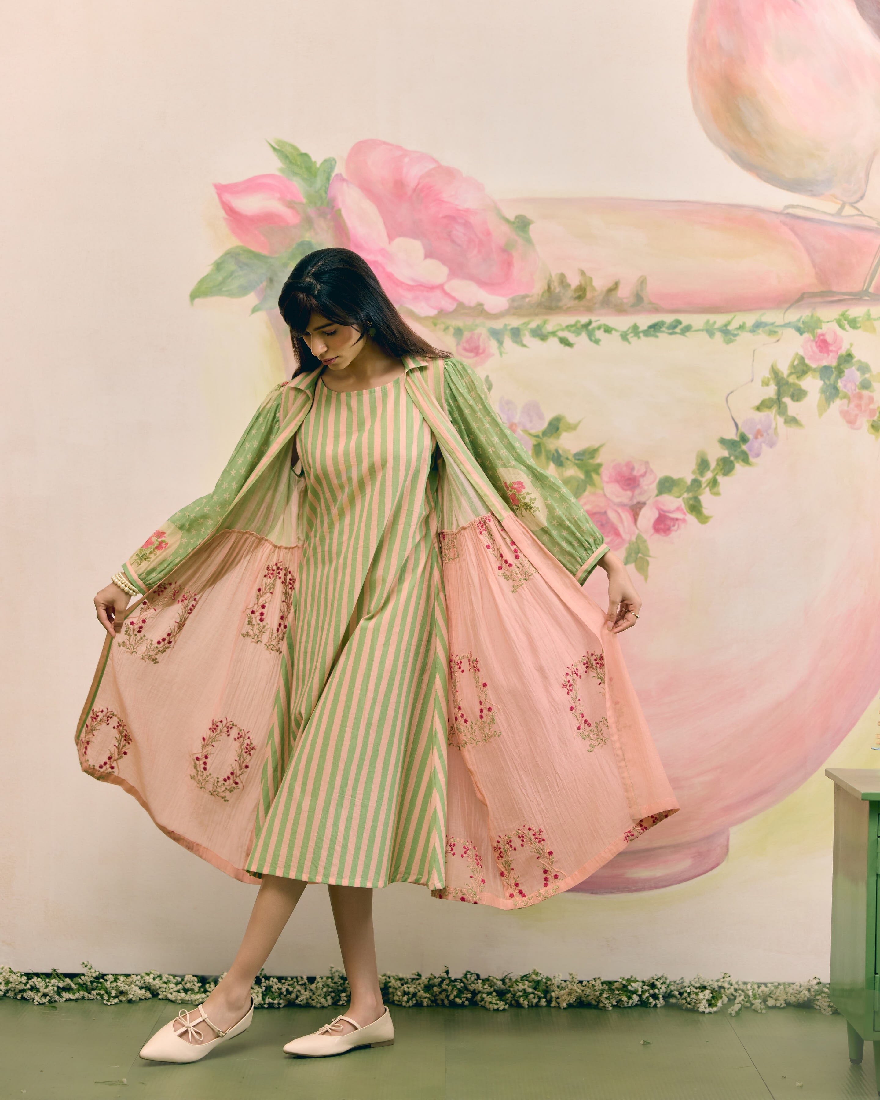 PRINTED SUMMER GREEN DRESS - SET OF 2 Naaz By Noor 