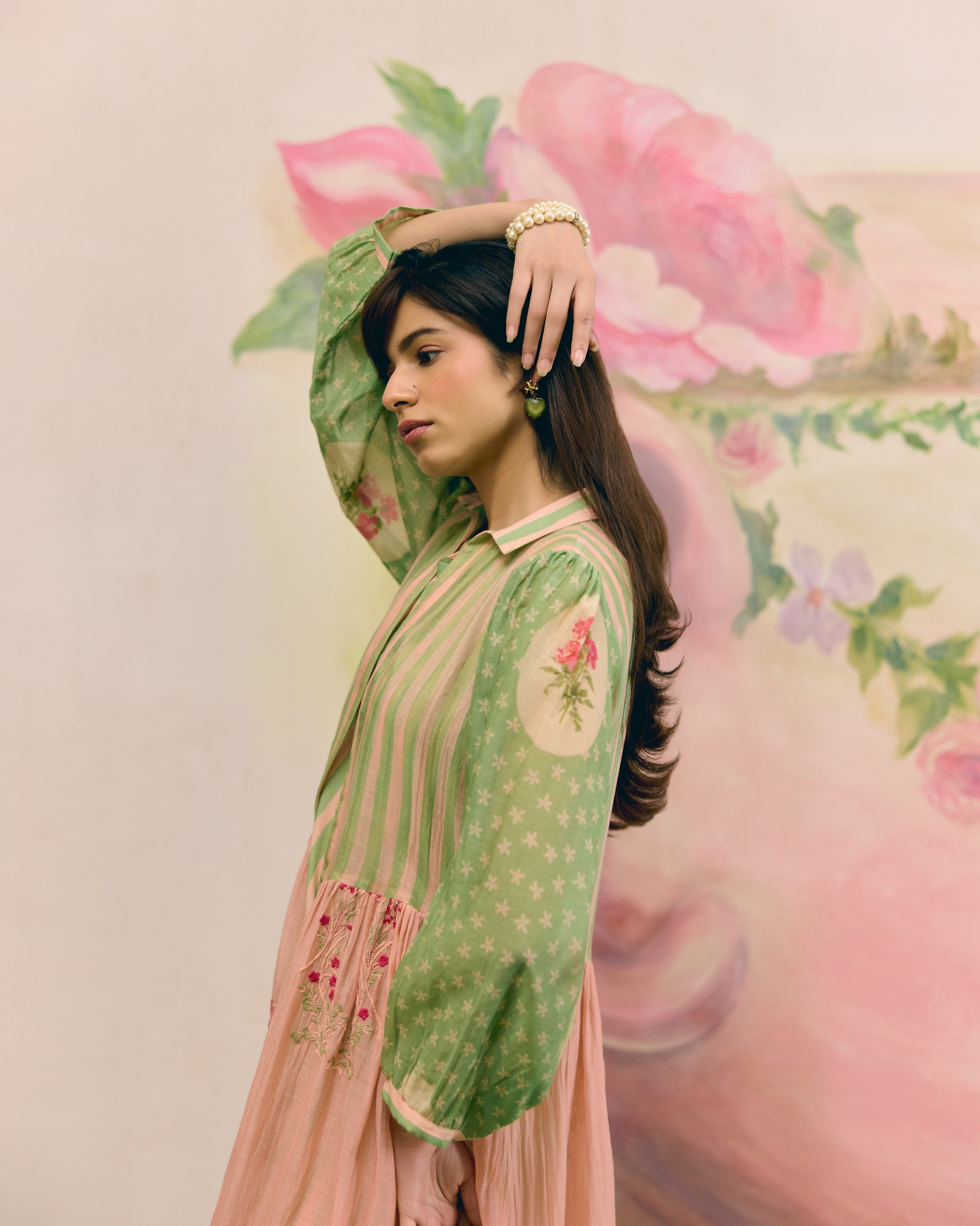 PRINTED SUMMER GREEN DRESS - SET OF 2 Naaz By Noor 