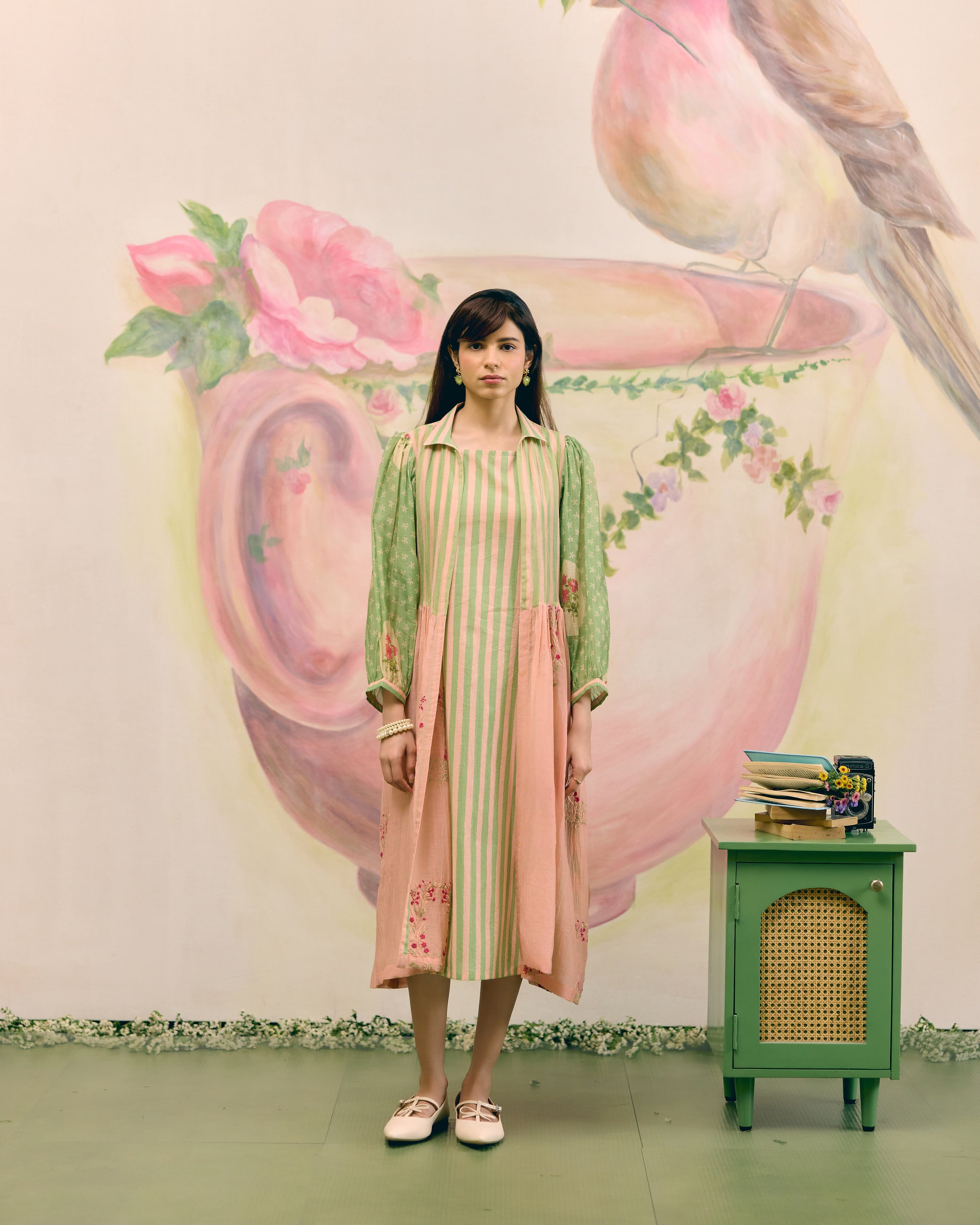PRINTED SUMMER GREEN DRESS - SET OF 2 Naaz By Noor 