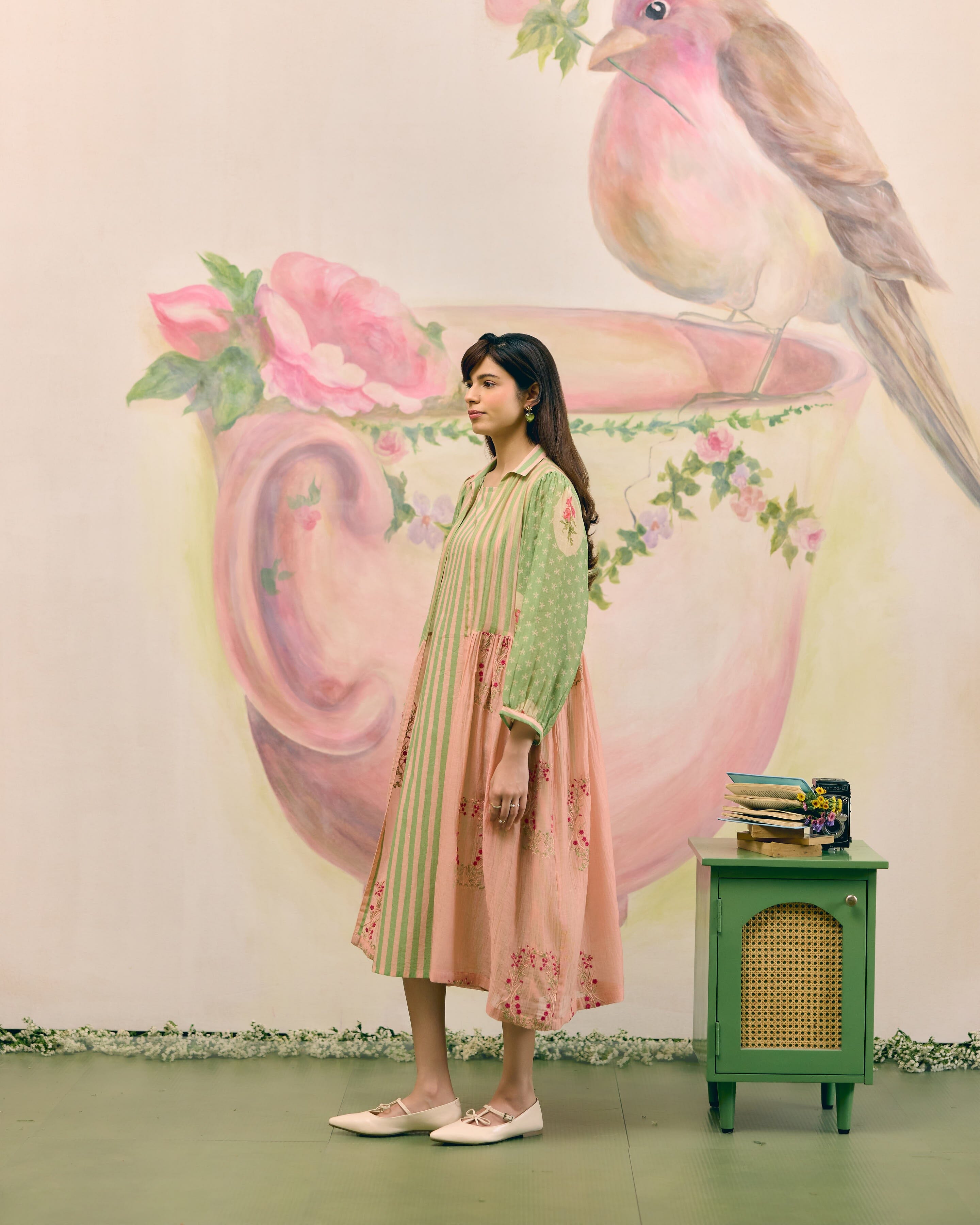 PRINTED SUMMER GREEN DRESS - SET OF 2 Naaz By Noor 