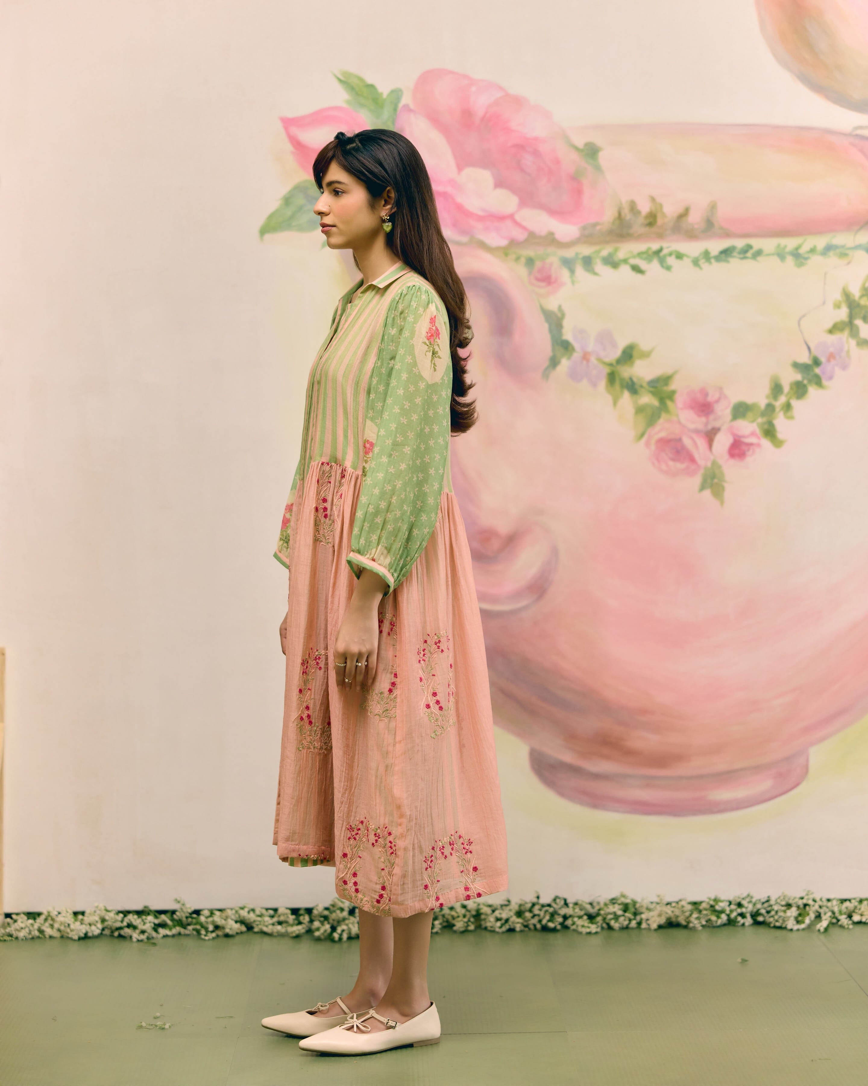 PRINTED SUMMER GREEN DRESS - SET OF 2 Naaz By Noor 