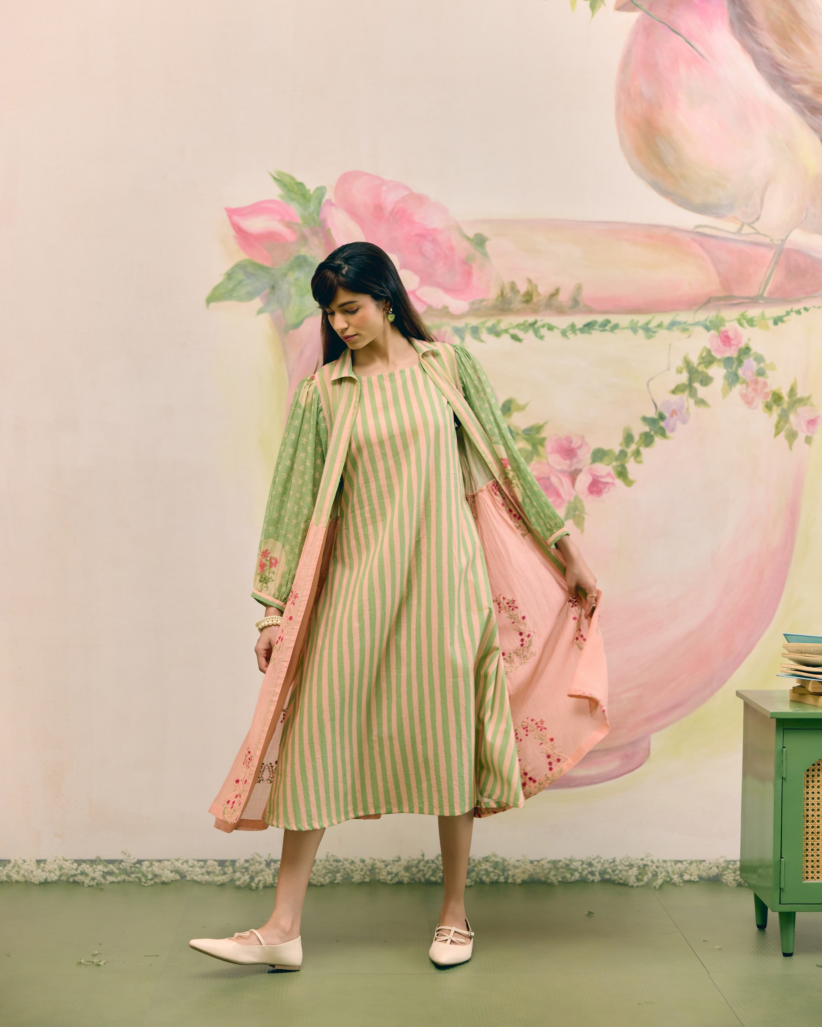 PRINTED SUMMER GREEN DRESS - SET OF 2 Naaz By Noor 