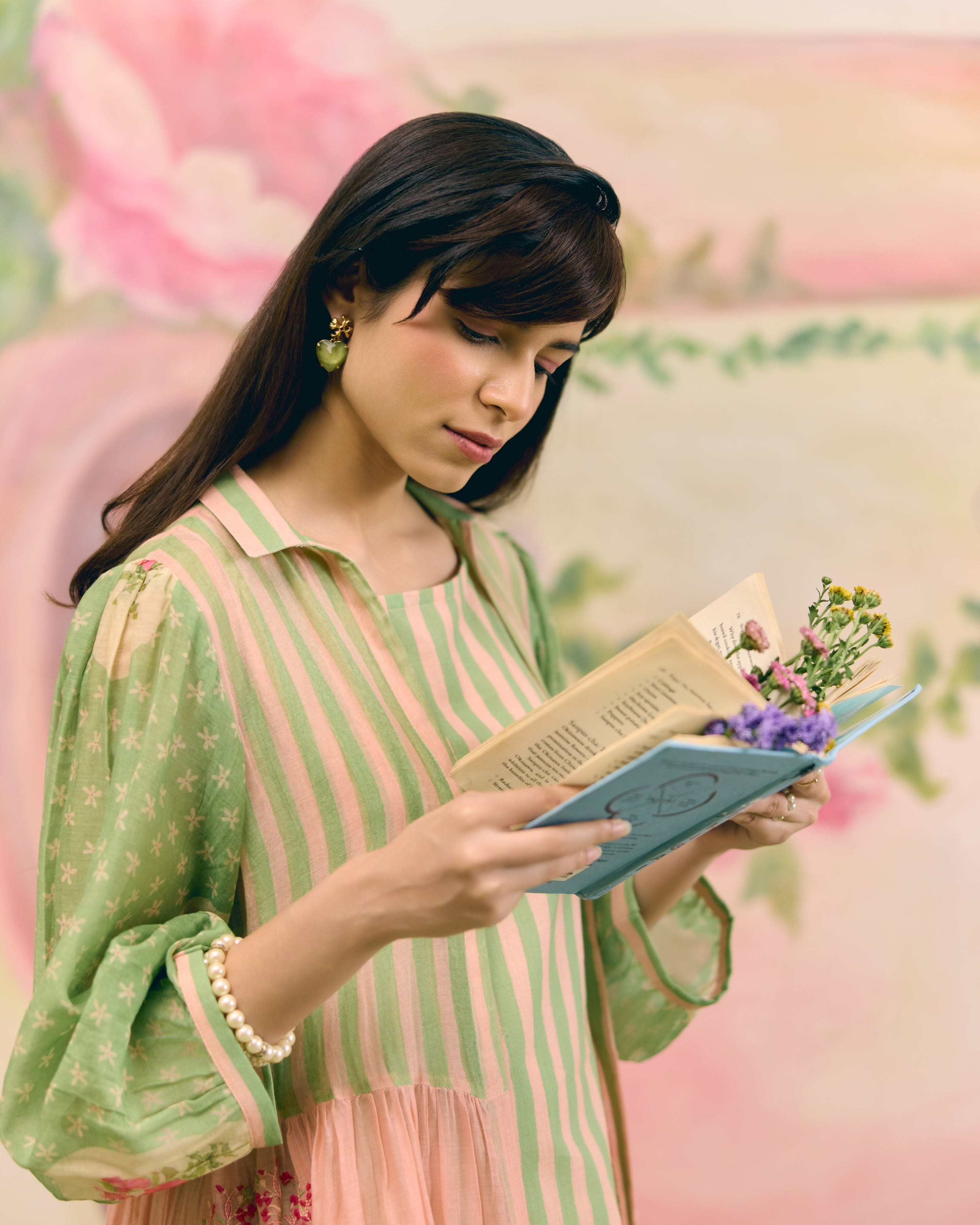 PRINTED SUMMER GREEN DRESS - SET OF 2 Naaz By Noor 