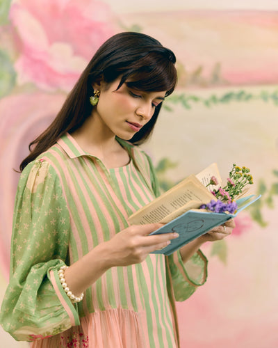 PRINTED SUMMER GREEN DRESS - SET OF 2 Naaz By Noor 