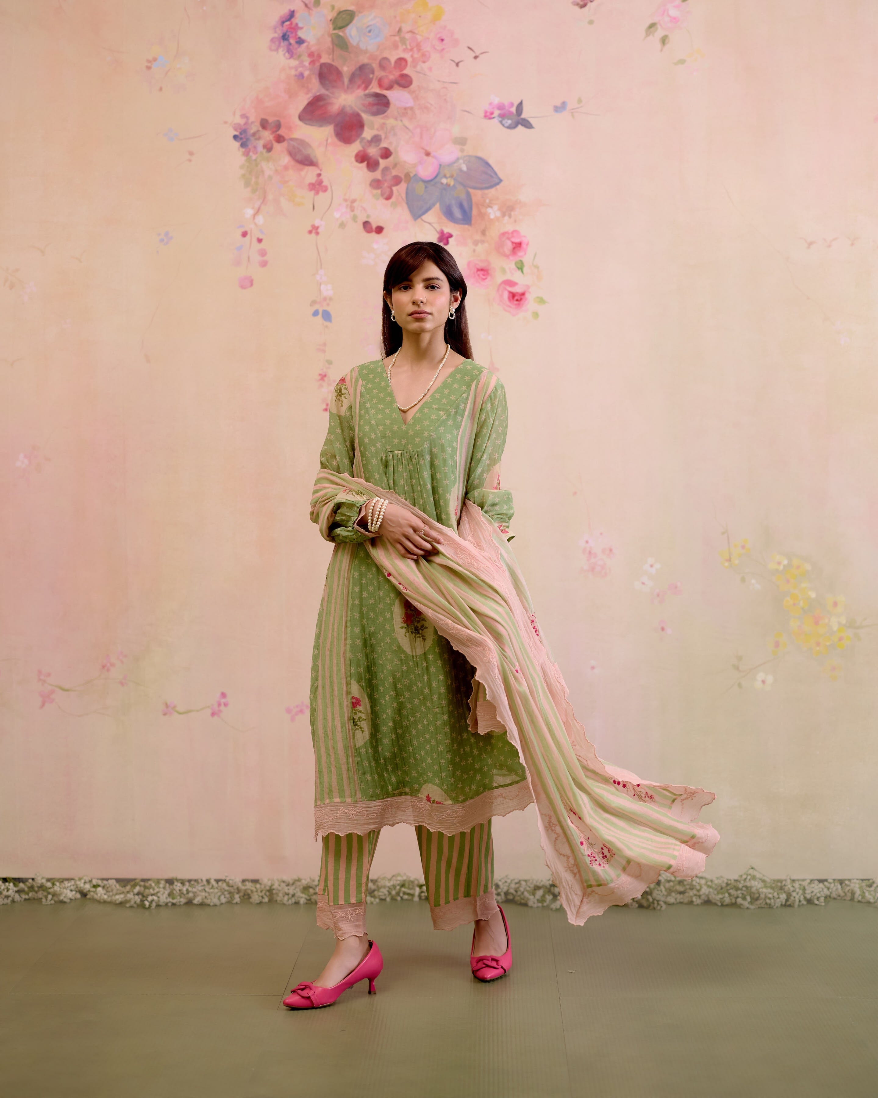 PRINTED SUMMER GREEN-SET OF 3( KURTA, PANT & DUPATTA) Naaz By Noor 
