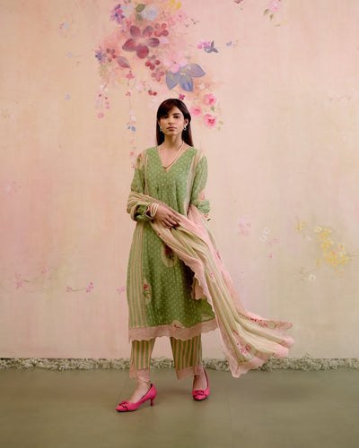PRINTED SUMMER GREEN-SET OF 3( KURTA, PANT & DUPATTA) Naaz By Noor 