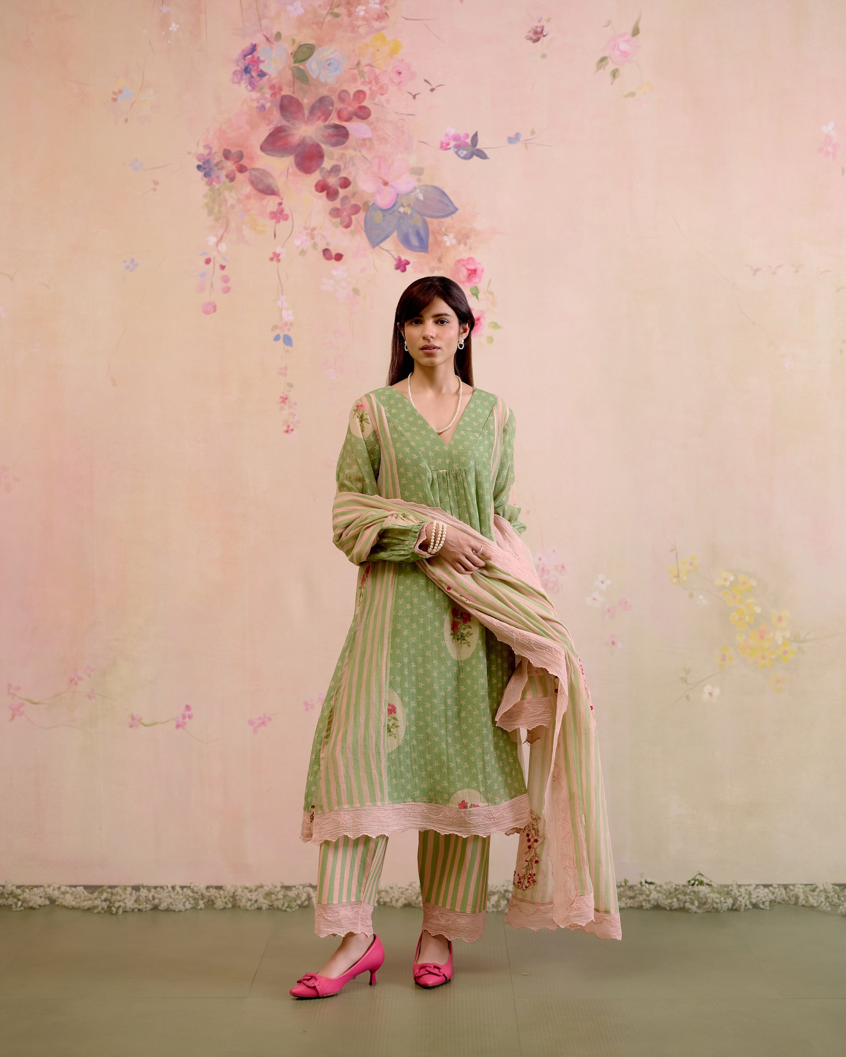 PRINTED SUMMER GREEN-SET OF 3( KURTA, PANT & DUPATTA) Naaz By Noor 
