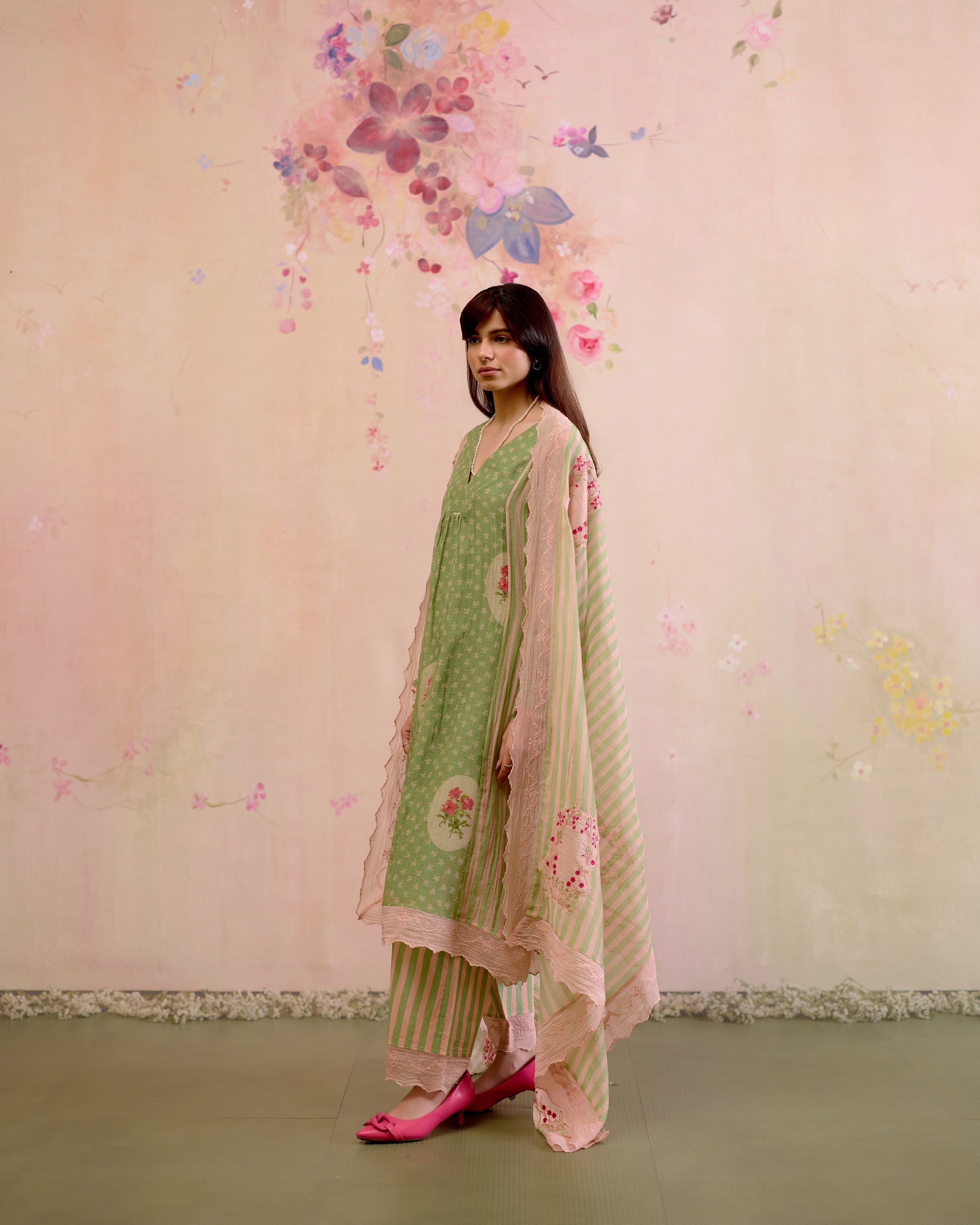 PRINTED SUMMER GREEN-SET OF 3( KURTA, PANT & DUPATTA) Naaz By Noor 