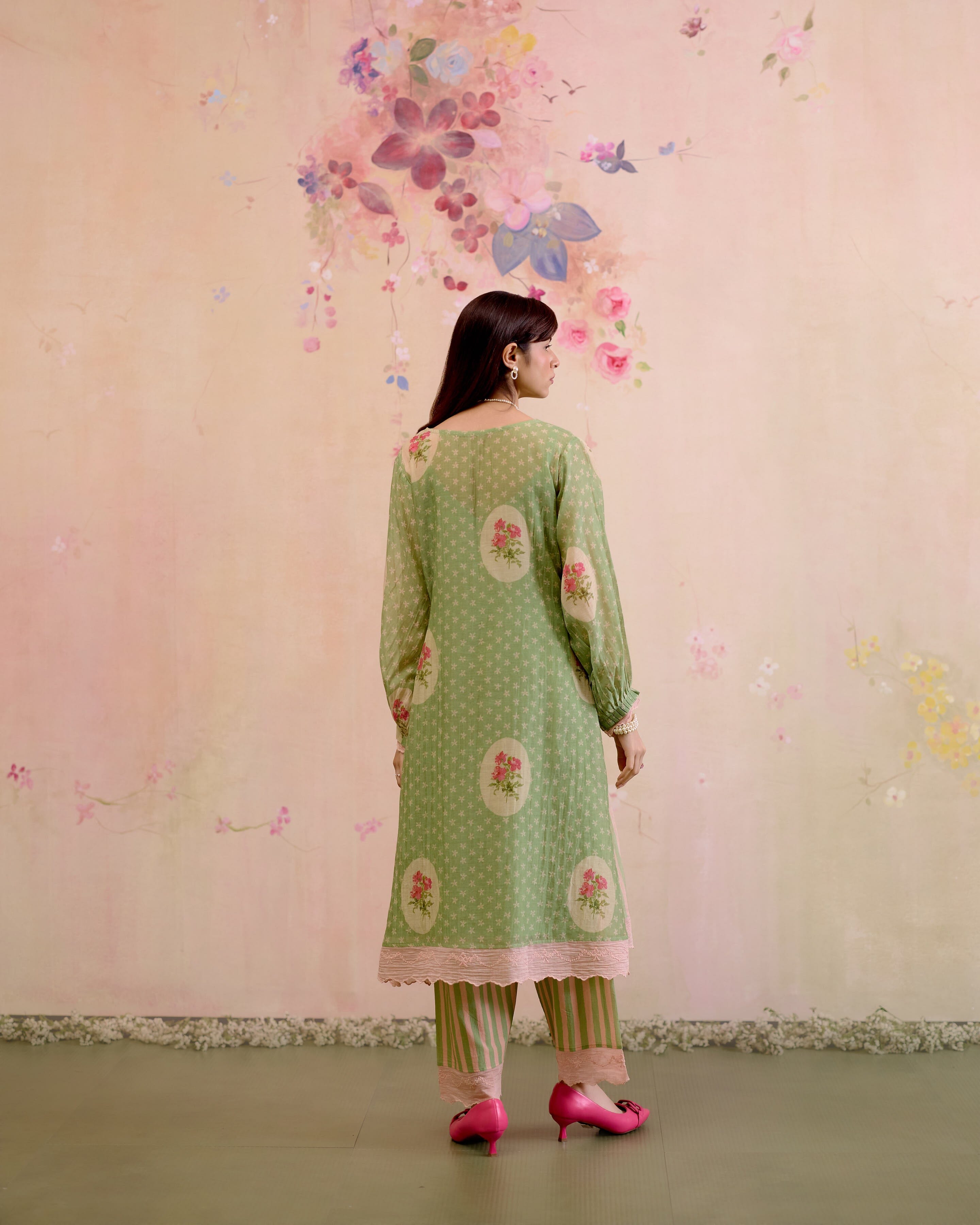 PRINTED SUMMER GREEN-SET OF 3( KURTA, PANT & DUPATTA) Naaz By Noor 