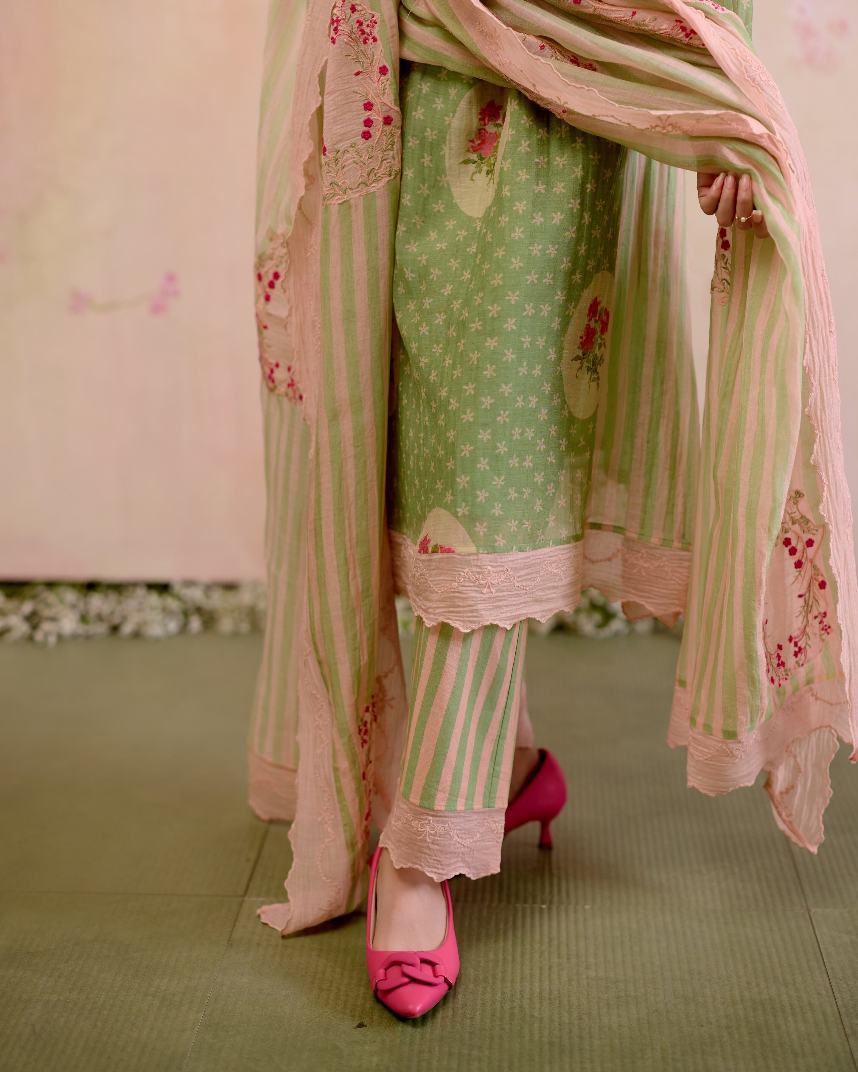 PRINTED SUMMER GREEN-SET OF 3( KURTA, PANT & DUPATTA) Naaz By Noor 