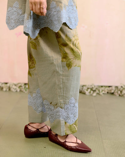 PRINTED TISSUE BLUE CORD-SET- SET OF 2( KURTA & PANT) Naaz By Noor 