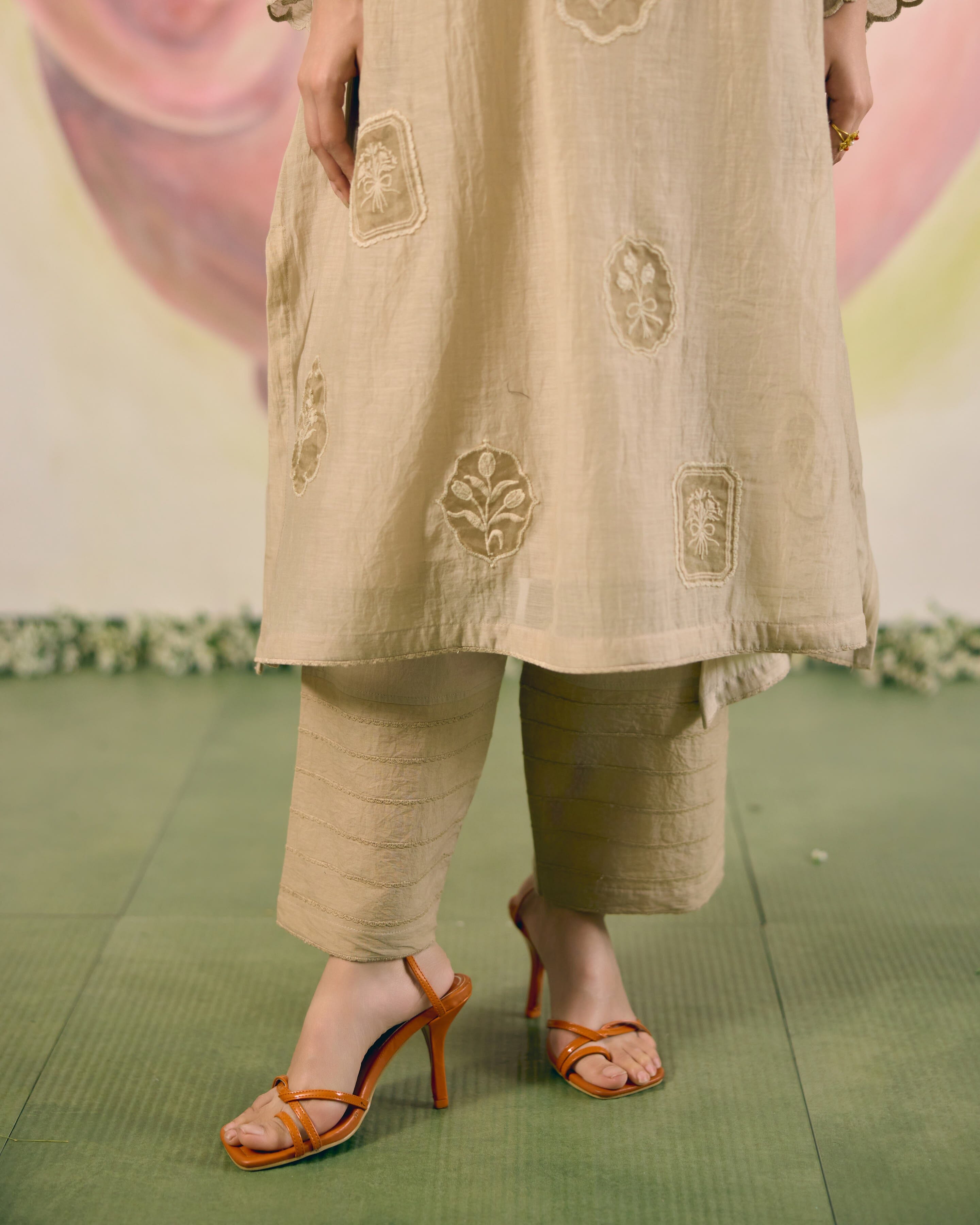 PRINTED TISSUE BLUE SKIRT & BLAZER-SET OF 3( BLOUSE,BLAZER & SKIRT) Naaz By Noor 