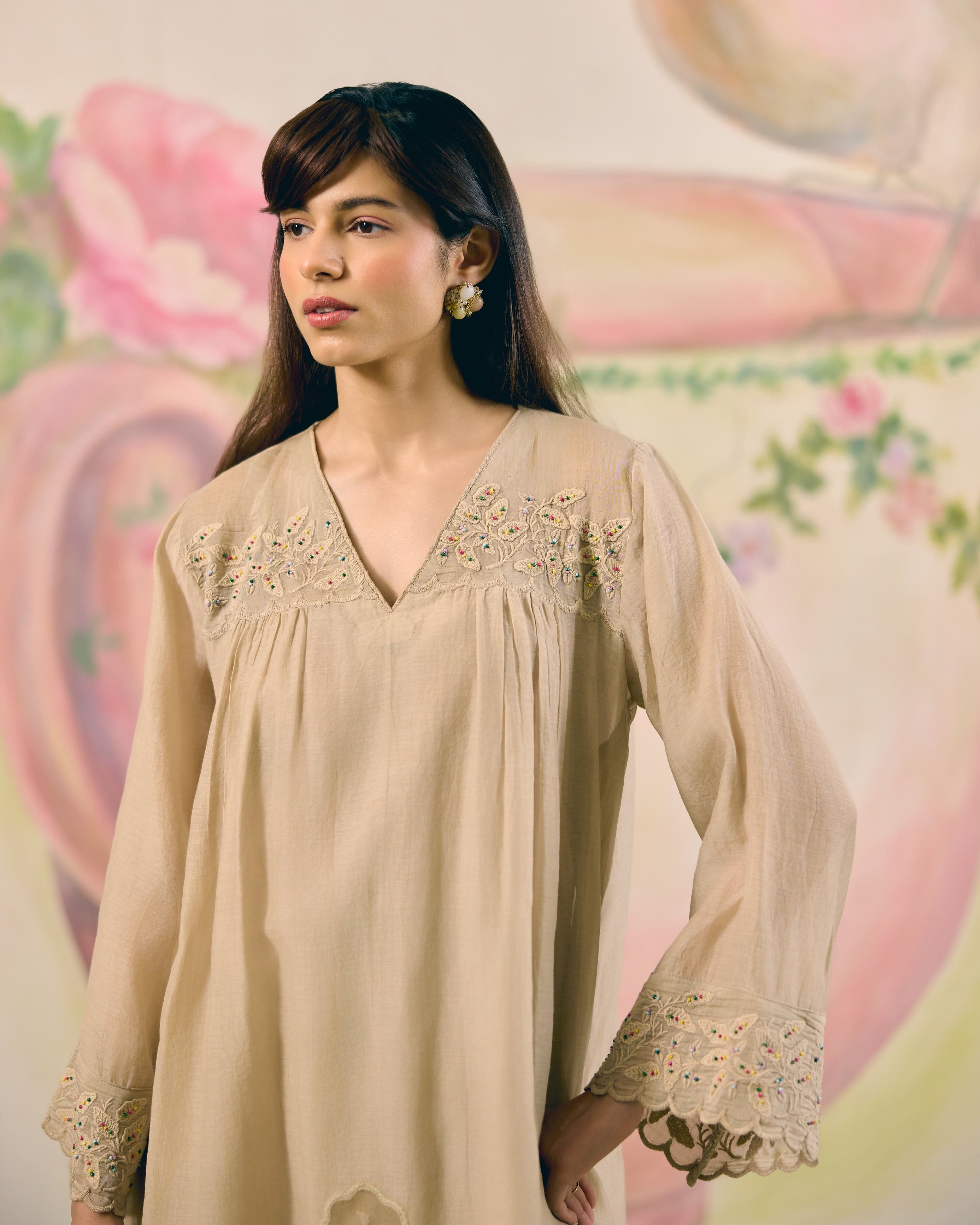 PRINTED TISSUE BLUE SKIRT & BLAZER-SET OF 3( BLOUSE,BLAZER & SKIRT) Naaz By Noor 