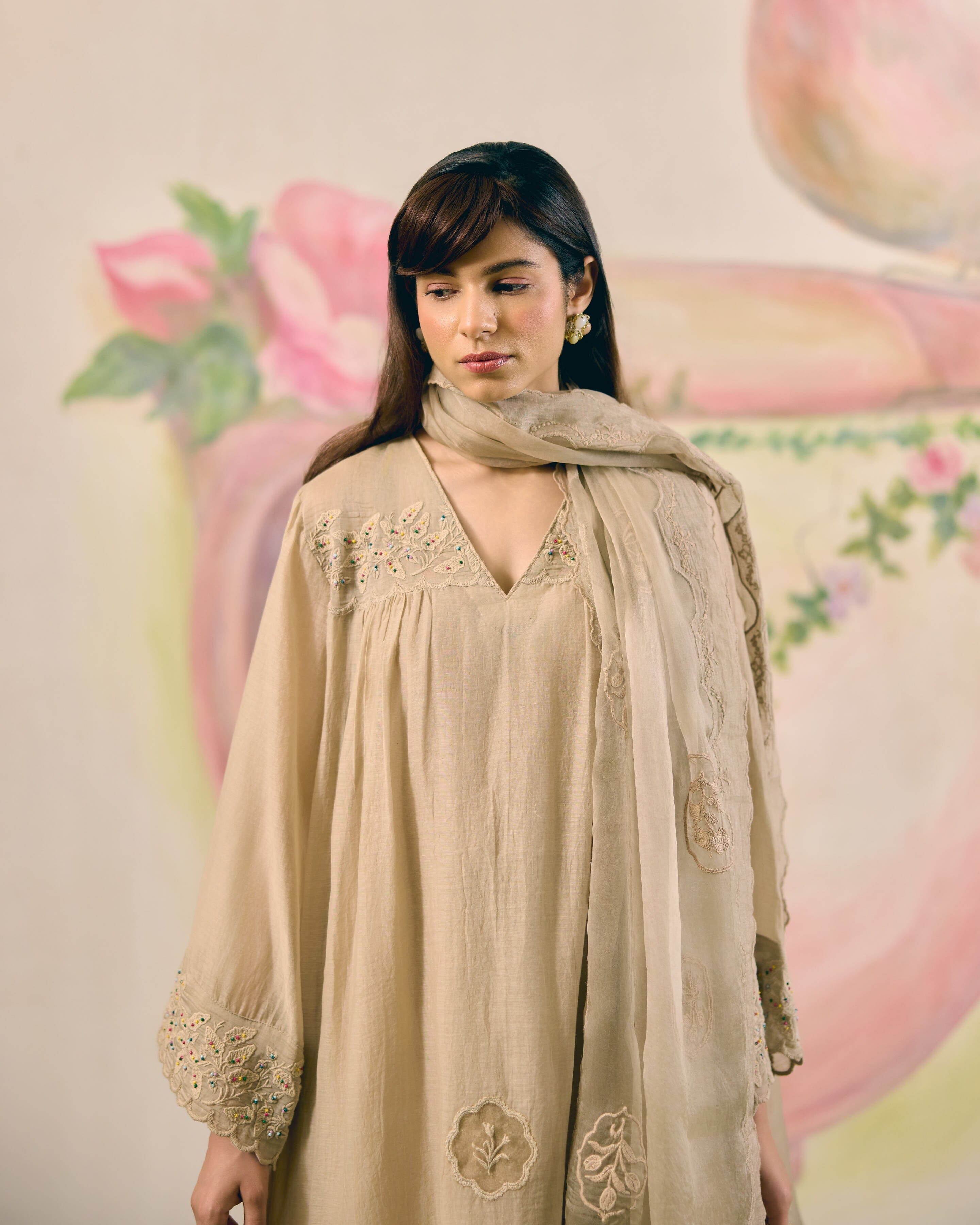 PRINTED TISSUE BLUE SKIRT & BLAZER-SET OF 3( BLOUSE,BLAZER & SKIRT) Naaz By Noor 