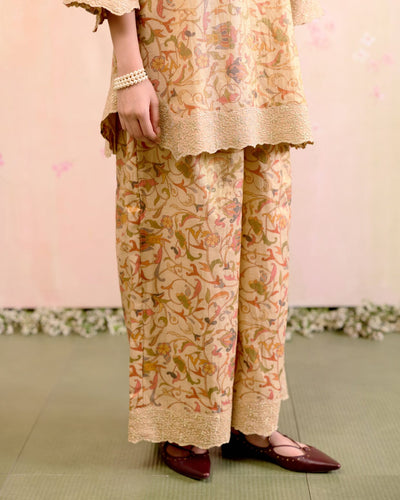 PRINTED TISSUE GOLD CORD SET- SET OF 2( KURTA & PANT) Naaz By Noor 