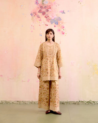 PRINTED TISSUE GOLD CORD SET- SET OF 2( KURTA & PANT) Naaz By Noor 