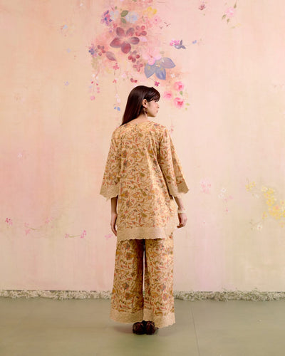 PRINTED TISSUE GOLD CORD SET- SET OF 2( KURTA & PANT) Naaz By Noor 