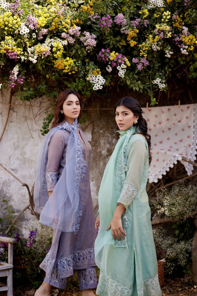 ROSA GREEN fields- set of 3 ( kurta, pant & dupatta) Naaz By Noor 