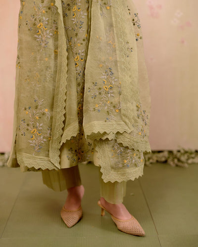 SOFT GREEN -SET OF 3( KURTA,PANT & DUPATTA) Naaz By Noor 