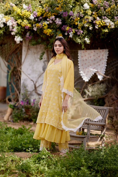 SUNFLOWER fields-set of 3 ( kurta, pant & dupatta) Naaz By Noor 