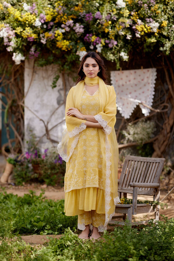SUNFLOWER fields-set of 3 ( kurta, pant & dupatta) Naaz By Noor 
