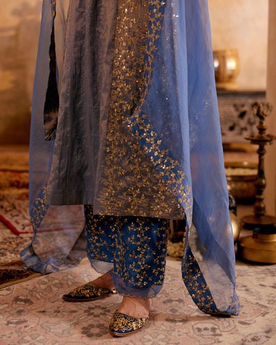 SURMAYI raag Bhairav- set of 3 ( kurta, pant & dupatta) Naaz By Noor 