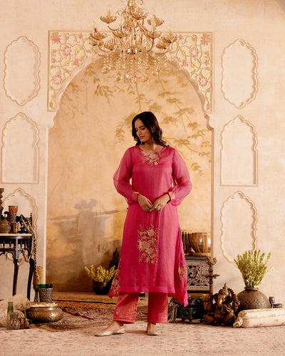 SURMAYI raag Bilawal- set of 3( kurta, pant & organza overlay) Naaz By Noor 