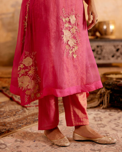 SURMAYI raag Bilawal- set of 3( kurta, pant & organza overlay) Naaz By Noor 