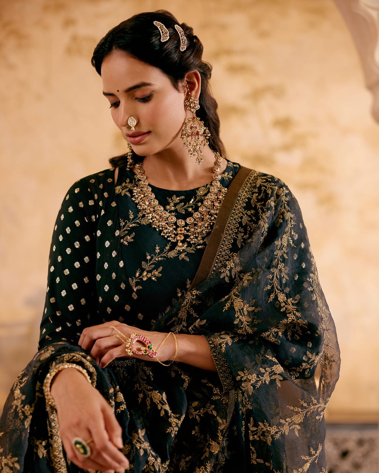 SURMAYI raag Megh malhar -set of 4( crop top, pants, kalidar overlay & dupatta) Naaz By Noor 
