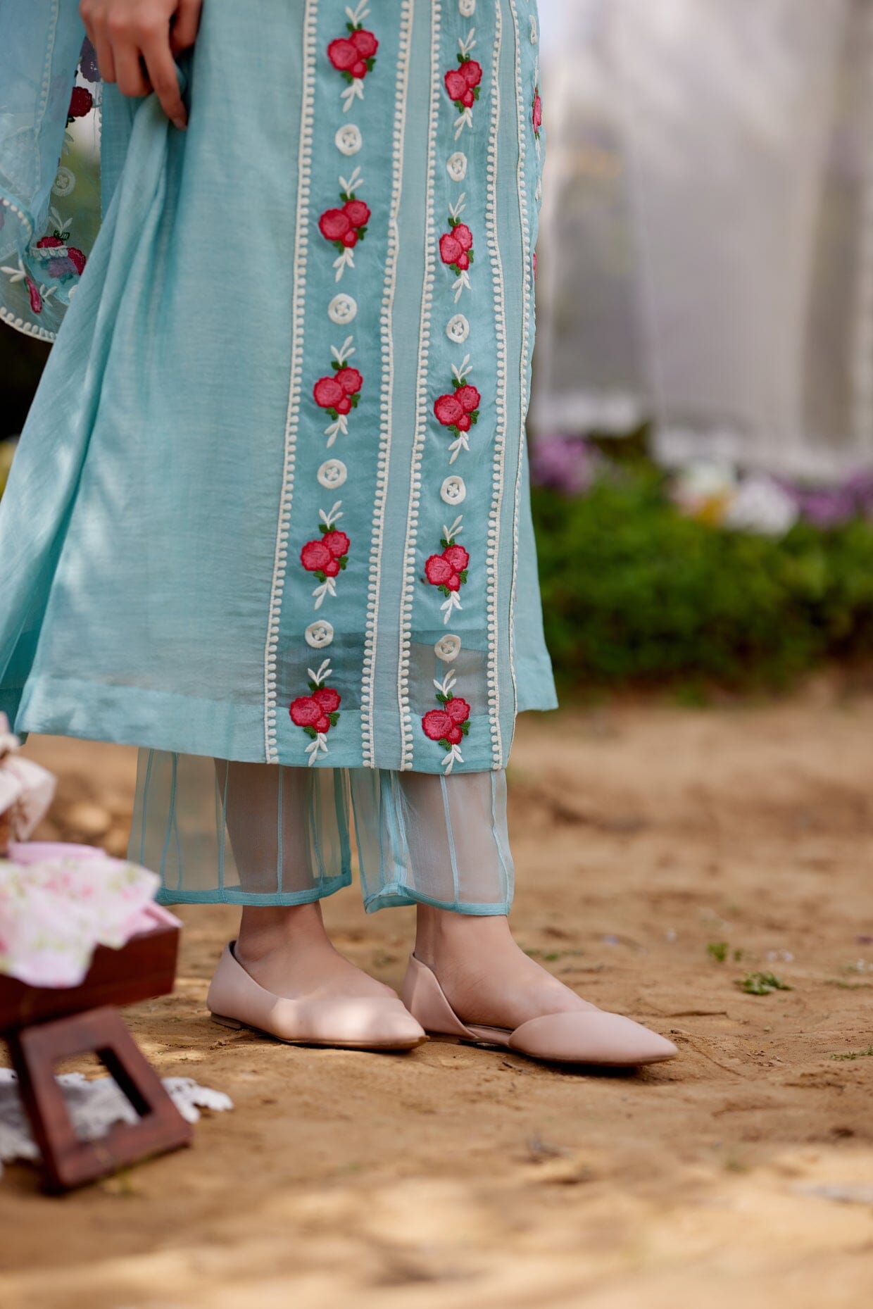 TURQUOISE JADE VINE fields-set of 3 ( kurta, pant & dupatta) Naaz By Noor 