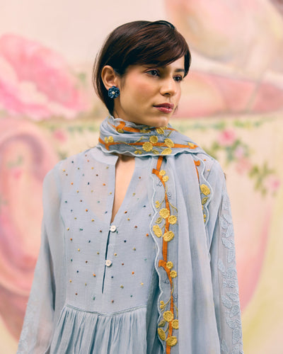 VINTAGE GREYISH BLUE- SET OF 3( KURTA, PANT & DUPATTA) Naaz By Noor 